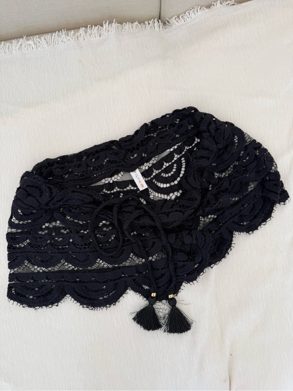 PQ Swim Black Lace Waist Tie Scarf with Tassels